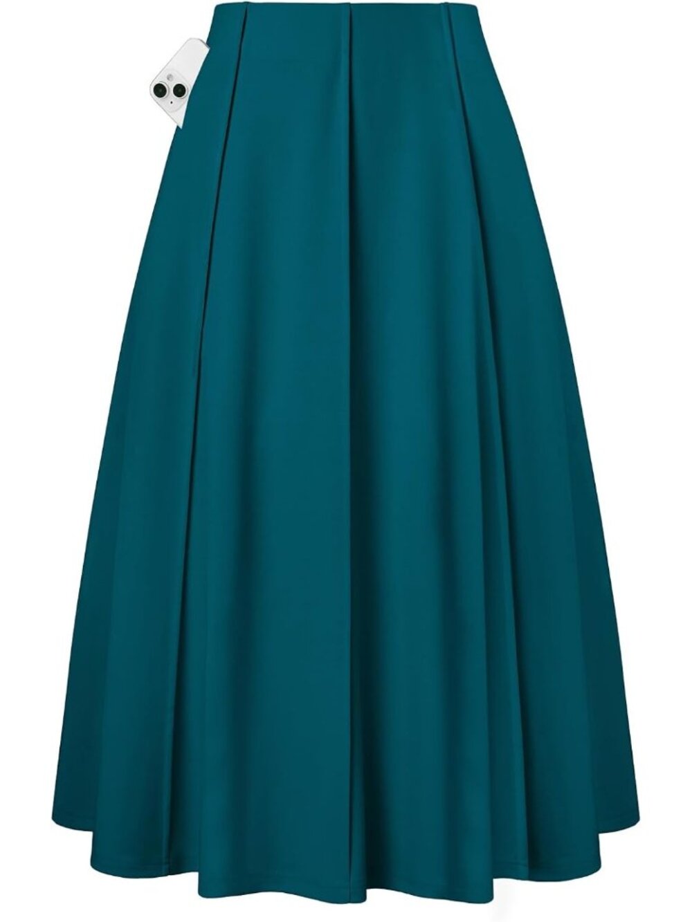 Women's Blue Green Panel-pleated High-waisted Side Pockets A Line Flowy Skirt